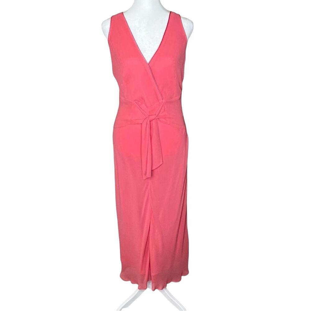 J.Peterman Silk Georgette Dress 6 Coral Pink Surplice Derby 20s Flapper Gatsby
